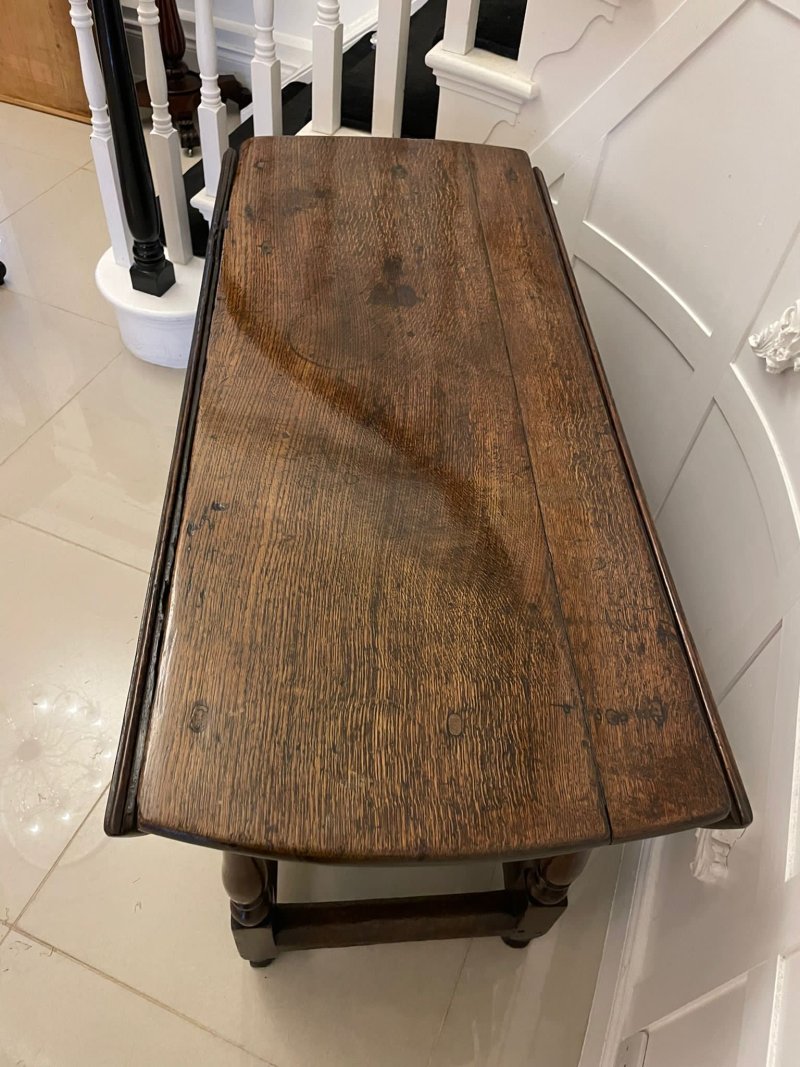 18th Century Antique Quality Oak Drop Leaf Dining Table - Image 9